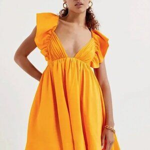 FOR LOVE & LEMONS Clementine Ruffled Tie Back Mini Dress Orange